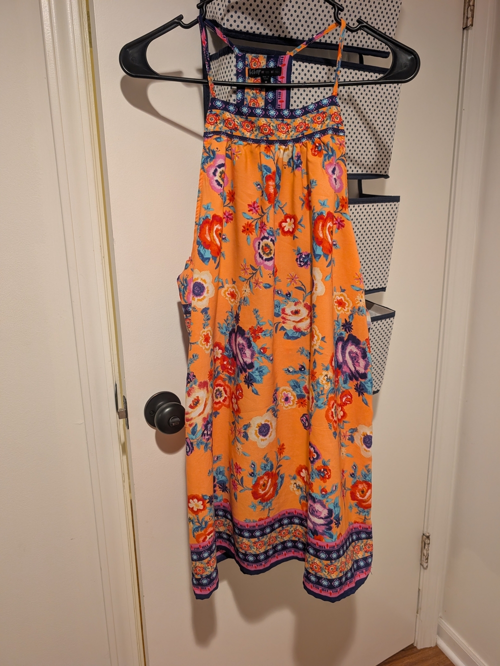Bright Floral Halter Dress - Orange Floral Print